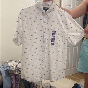 White Casual Button Down Shirt with Subtle Pattern